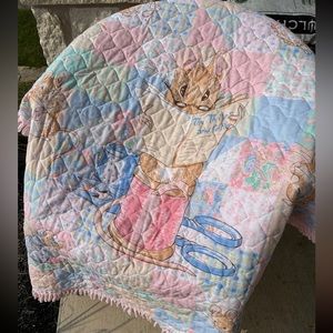 VTG 90’s Sewing Mice The Tailor and Cutter Pastel Quilted Baby Blanket R…